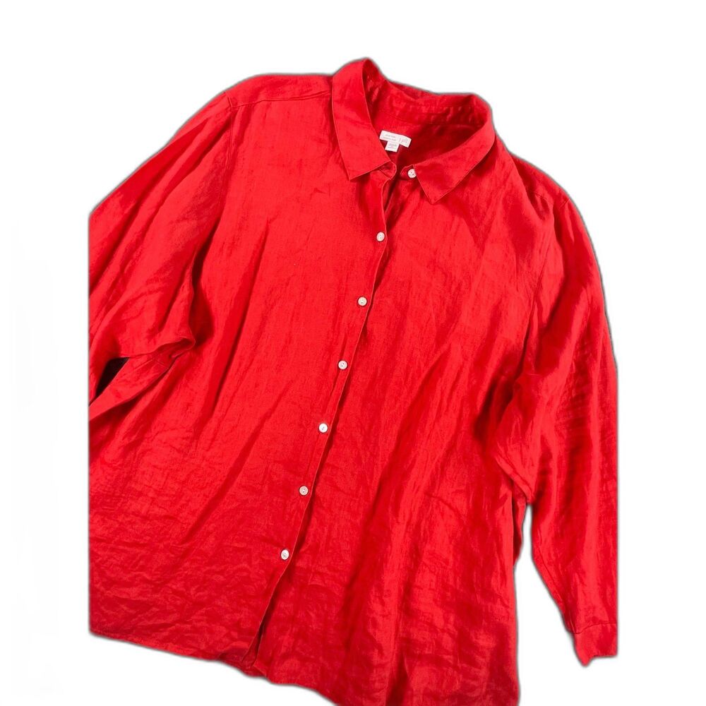 J Jill Love Linen Long Sleeve Button Front Tunic Shirt 4X Cape Cod Red Plus Size